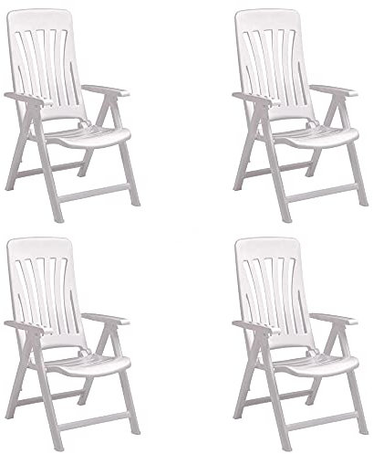 GARBAR BLANES Set 4 Silla con Brazos Multiposiciones Exterior | jardín, terraza, balcón, Playa, Piscina, Picnic, Camping, Catering | diseño, Ligero, Plegable, reclinable | Blanco