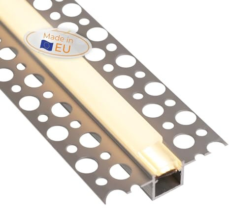 Alupona 3x Feda LED-Trockenbauprofil Aluminium eloxiert I 2m x 1,30cm x 1,40cm I Profilleiste für LED Streifen bis 10mm Breite I Ideal für Rigipsplatten I Trockenbauschiene + Acryl Abdeckung milchig