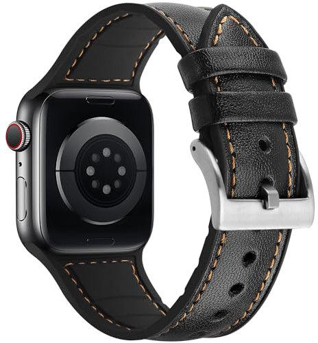 Tasikar Compatibile per Cinturino Apple Watch 41mm 40mm 38mm Cinturini di Design in Vera Pelle e Silicone Morbido Compatibile per Apple Watch SE Serie 9/8/7/6/5/4/3/2 - (38mm 40mm 41mm, Nero)