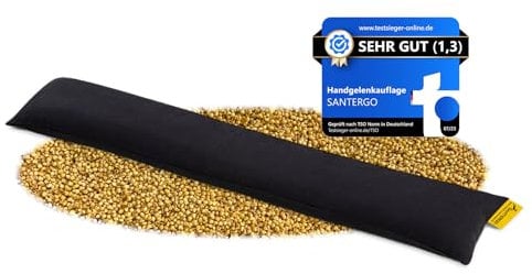 SANTERGO Handgelenkauflage für die Tastatur - ergonomische Handballenauflage aus Bio-Hirsespreu, Anti-Sehnenscheidenprobleme für Laptop & Computer, Wirst Rest in Schwarz