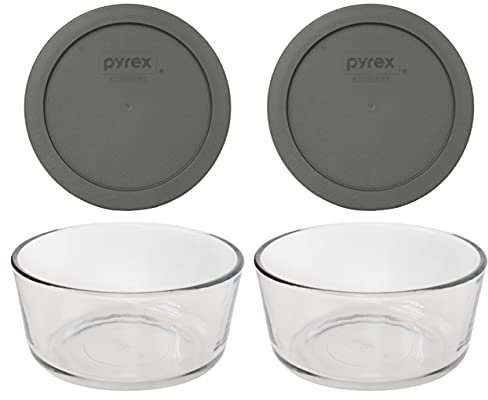 Pyrex (2 bols en verre 7201 4 tasses et (2) couvercles gris flaque 7201-PC fabriqués aux États-Unis