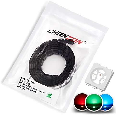 Chanzon 100 Stück 5050 SMD RGB Tricolor LED Diodenlichtchips (Rot Grün Blau Multicolor Gemeinsame Anode 6 Pin DC 20mA) Superhelle Glühbirne Lampen Elektronikkomponenten Leuchtdioden