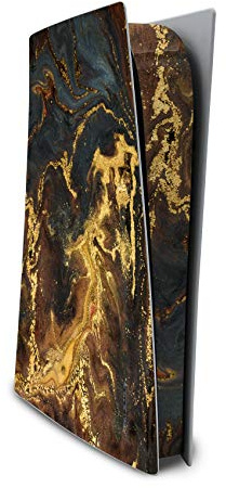 Finest Folia Protector de pantalla compatible con PS5, funda para videojuegos, carcasa de consola, pegatina de vinilo contra arañazos, diseño RX040 (edición de disco, n.º 7, polvo dorado)