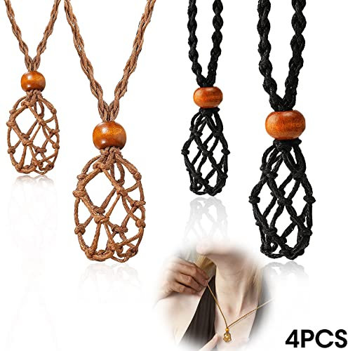 Ginfonr 4 Pack Decor Stone Necklace Cord Empty Stone Holder, Necklace Cord for Crystals, Pendant Stone Holder Adjustable Necklace Holder for Pendants Necklace Cage Cord Jewellery Making