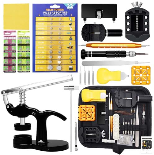 Kit Professionale per la Riparazione Degli Orologi, GLDCAPA Kit per la Sostituzione Delle Batterie dell'Orologio, set di Pressa per Orologi con 42 Batterie per Orologi