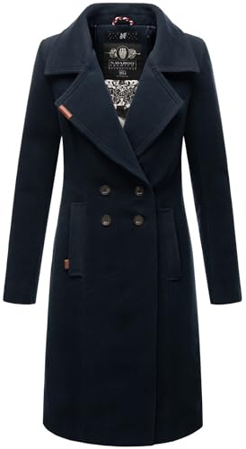 Navahoo Damen Mantel Trenchcoat Winterjacke Wintermantel B661 [B661-Wool-Navy-Gr.L]