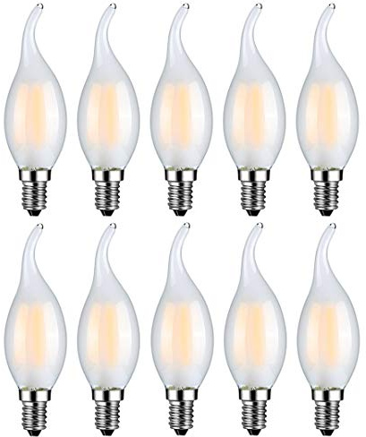 MENTA 6W E14 LED Kerzenbirne Matt Glas - Antike Birne 600lm Ersetzt 60W Warmweiß 2700K - Fadenlampe Classic Kerzenform Filament Leuchtmittel Flame Nicht Dimmbar 10er-Pack