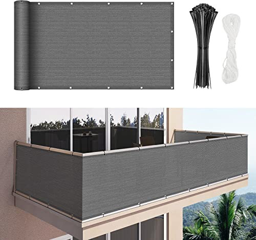 Duerer Balkon Sichtschutz zaun 75 x 300cm Balkonabdeckung Windschutz UV-Schutz Balkonumspannungen verkleidung mit Ösen für Balkonzaun mit Kabelbinder und Seil, Anthrazit