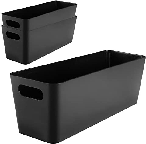 3x Ordnungsbox - 10 cm hoch - SCHWARZ - für Flaschenregaleinsatz Würfelregal - 30x10x10cm - 2 Liter - Ordnungskorb - Wandregal - Organizerbox - Ordnungssystem Kunststoff - Aufbewahrung