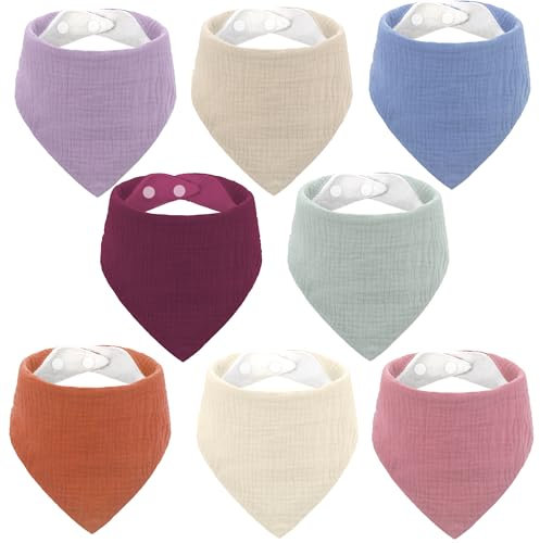 MOJINL Baby Lätzchen 8 Stück Dreieckstuch Baby Musselin Halstuch Weiche Absorbierende Sabberlätzchen mit 4 Verstellbares Ruckknöpfe für Neugeboren Baby Kleinkinder Junge und Mädchen