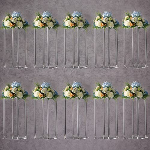 YALLOVE Set of 10, 40CM Tall Acrylic Flower Stand Clear Pedestal for Wedding Event Party Props, Clear vases, Home Decor