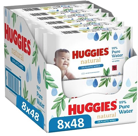 Huggies Feuchttücher Natural Biodegradable, sensitive Baby-Feuchttücher, 8 x 48 Babytücher, Großpackung
