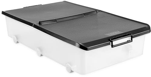 TATAY Caja Almacenaje Bajocama con Tapa de Doble Apertura, 63L de Capacidad, con Asas y Ruedas, Tapa 100% Materiales reciclados, Libre de BPA, Negro. Medidas 45 x 78 x 18 cm