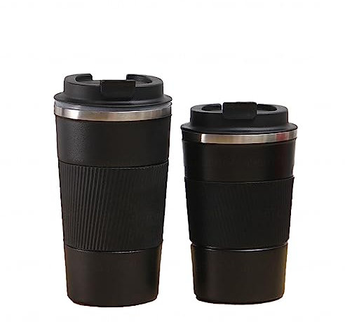 Travel Mugs, Reusable Insulated Coffee Cups Travel Cup with Leakproof Lid,Vacuum Insulation Stainless Steel Bottle, Hot and Cold Coffee Mug,Black-380ML