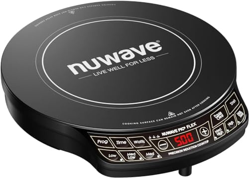 Nuwave Precision Induction Cooktop, 10.25” Shatter-Proof Ceramic Glass, 6.5” Heating Coil, 81 Temps from 100°F to 500°F, 3 Wattage Settings 600, 900 & 1400 Watts