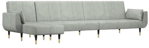 vidaXL Schlafsofa in L Form, Ecksofa mit Schlaffunktion, Bettcouch für Wohnzimmer, Couch Sofa Eckcouch Schlafcouch Samtsofa, Hellgrau Samt