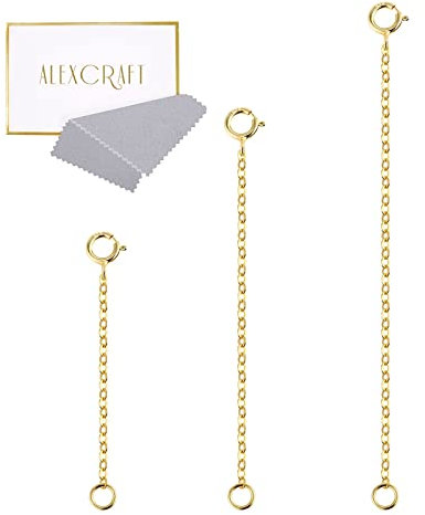 LANCHARMED Pack de 3 Cadenas Extensibles de Plata de Ley 925 para Mujer, Oro Plata Extensores de Cadena para alargar Tus Collares y Pulseras (8-Oro)