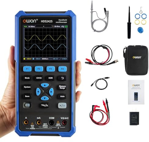 GuliTech 3 in 1 Handheld Oscilloscope Multimeter,40MHz Bandwidth Lab Oscilloscopes,Digital Oscilloscope 20000 Counts with 2 Channel USB Type C and 3.5 Inch LCD Display(HDS242S)