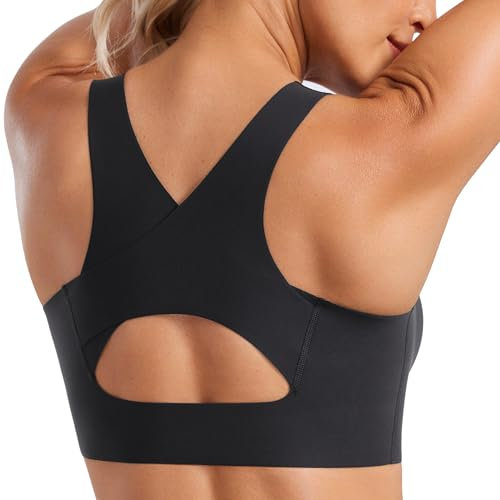CRZ YOGA Damen Starker Halt Sport BH Gepolstert Ohne Bügel Racerback Sports Bra Fitness Lauf Gym Bustier Crop Top Schwarz 38