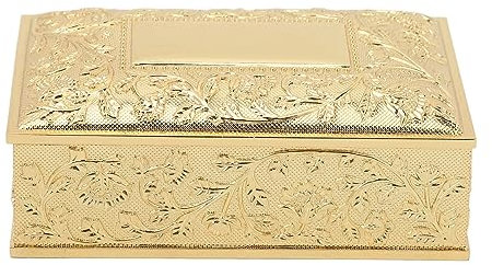 UIYIHIF Mini-Schmuckkästchen, Geschnitzte Vintage-Schmuckschatulle mit Weichem Samtfutter, Metall, Kleine Schmuckaufbewahrung, Organizer-Box, Truhe, Ringetui für Ringe, Ohrringe, Halskette(Gold)
