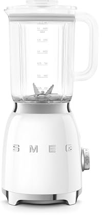 Smeg BLF03WHUK Retro 50's Style Jug Blender with Stainless Steel Blades, 4 Speed Settings and 3 Pre-set Programs, 1.5 Litre, 800W, White