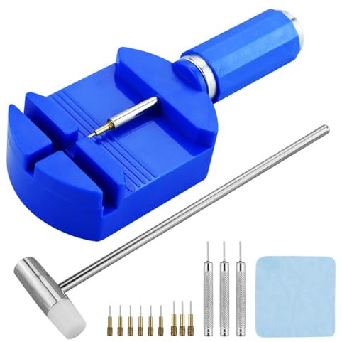 Uhrenarmband Werkzeug,Uhrenband Kürzen Reparatur Set, Uhr Stiftausdrücker,mit 9 Stück Ersatzstiften und 3 Stück Stiftstanzen 1 Stück Kopfhammer für Uhrenarmband Anpassung