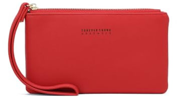 Hrlace Damen Leder Wristlet Clutch Handtasche Klein Geldbörse Mit Riemen Weiche PU Leder Wristlet Wallet Tragbar Reißverschluss Münzfach Handy Tasche Rot
