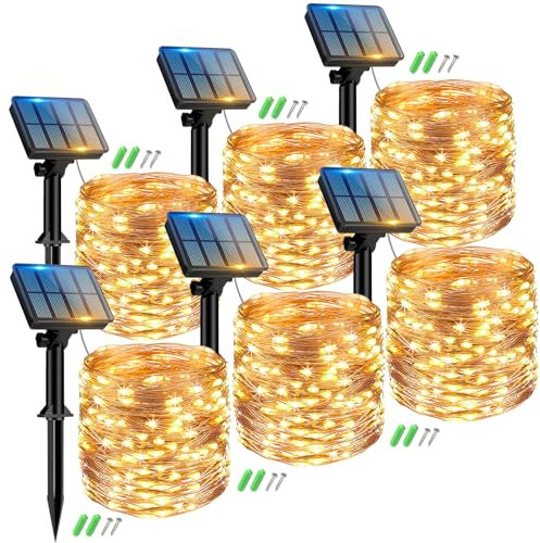 Peasur 6 Stücke Solar Lichterkette Aussen, 6x12M 120 LED Solarlichterkette Außen Wetterfest, 8 Modi IP65 Wasserdicht Kupferdraht Lichterkette Outdoor für Balkon Garten Party Hochzeit Deko, Warmweiß