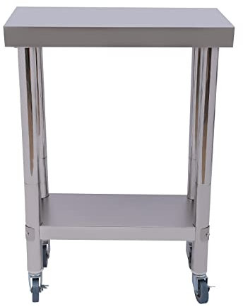 OUKANING Servierwagen Edelstahl 2 Etagen, Arbeitstisch Küche Edelstahl Mit Rollen, Edelstahltisch Gastronomie Haushalt/Gewerbliche, Tragfähigkeit 300kg, Runden Rohrs 5cm (Größe: 60x45x85cm)