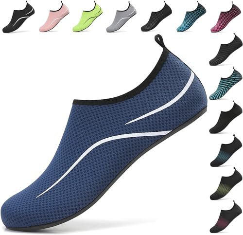 BARFULKER Wasserschuhe Damen Herren Badeschuhe Schwimmschuhe Schnell Trocknend Aquaschuhe rutschfeste Strandschuhe Surfschuhe Barfußschuhe Beach Pool Unisex, Dunkelblau 44 EU