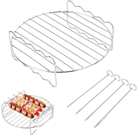 XL Air Fryer Accessories-Air Fryer Rack Set, Multi-Purpose Double Layer Rack with Skewer, Compatible for Ninja Power Airfryer Philips (Φ20cm 4-pin Round)