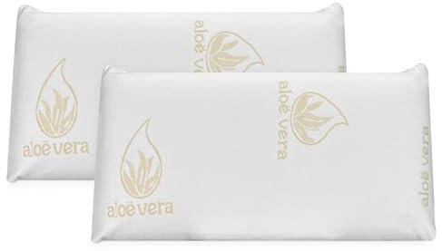 DUÉRMETE ONLINE - Almohada Viscoelástica Aloe Vera Visco | Máximo Confort y Excelente Adaptabilidad con Propiedades Antiestrés | 2 Unidades de 70 x 40 cm