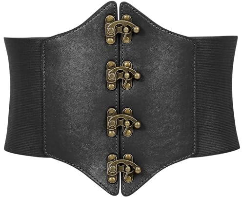 JasGood Korsett Gürtel für Damen Breiter Elastischen Waspie Gürtel Halloween Schnürkorsett Vintage Taillen Korsett für Kleider,Schwarz,103cm