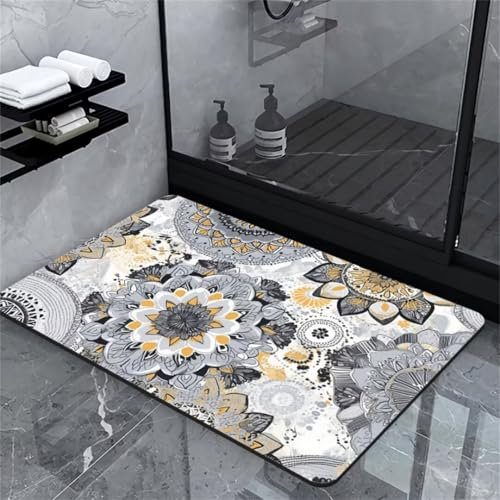 Badematte Absorbierend Rutschfeste Badteppich Mandala Badezimmerteppich Groß wc Teppich Steinmatte Badezimmer Matte Saugfähig Badezimmermatte Rutschfest Mikrofaser Duschmatte Rutschfest 100x150cm