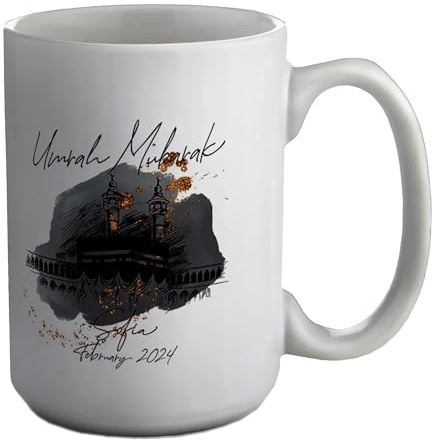 Shopagift Personalised Umrah Mubarak Mug Islam Gold Glitter White 15oz Large Ceramic Cup