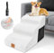 HEVOL Hundetreppe,3 StufenTragbar Haustiertreppe aus Hochdichtem Schaumstoff für Hunde und Katzen, Waschbarer Hunderampe Katzentreppe mit Plüschbezug für Bett,Sofa-Weiß