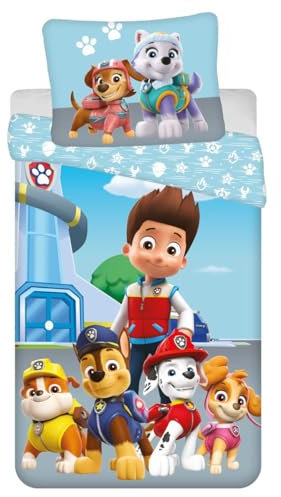Jerry Fabrics Kinderbettwäsche Paw Patrol Ryder Chase Marshall Rubble Skye Everest Liberty Hunde Tiere Bettdecke 140 x 200 + Kopfkissen 70 x 90 cm 100% Baumwolle