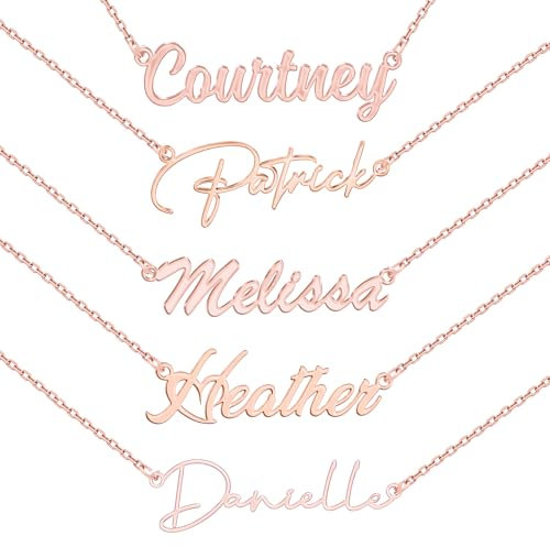 ZNA Jewels Personalised Name Necklace for Women – Customised Sterling Silver Name Pendant, Elegant Jewellery Ideal for Birthday, Christmas Gifts for Women, Girls & Teens (18K Rose Gold)