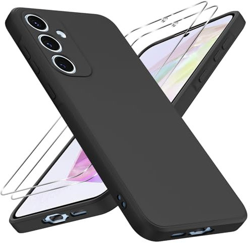 Vauki Coque pour Samsung Galaxy A35 5G avec 2 Verre Trempé, Housse Étui de Protection Souple Ultra Mince Silicone TPU Téléphone Anti-Rayures Bumper Cover Antichoc Case pour Samsung A35 6.6, Noir