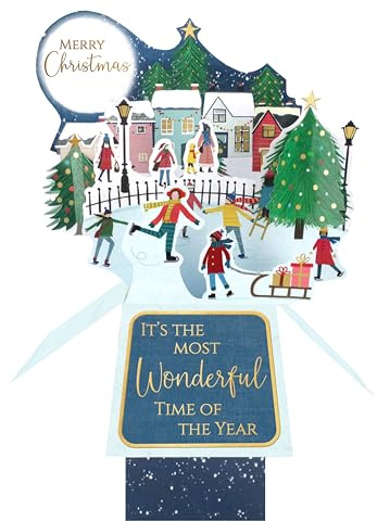 Clever Cubes Pop Up Ice Skaters Skate-Tastic Fun Christmas Card 3D Xmas Card XCU008