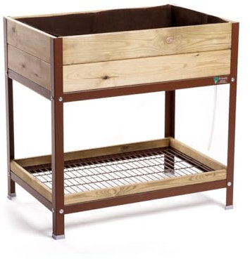 MI HUERTO URBAN Jardinera Elevada Madera con Bandeja Recoge Aguas | Estructura Metálica | Mesa Cultivar Plantas Terraza Jardín Balcón Exterior | Marrón | HUERTO Alto - 90x60x90 cm