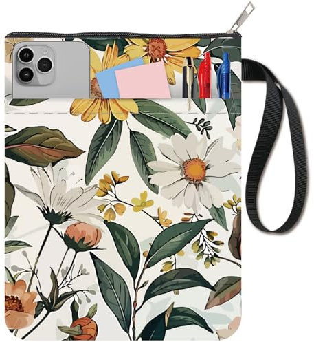 CRASPIRE Copertina per Libri con Fiori Stoffa Colorata Pianta Fiore Foglie Libri Quaderni Protezioni Tascabili con Cerniera e Tasca Extra per Libri di Testo Compagni di Classe Studenti Lettori