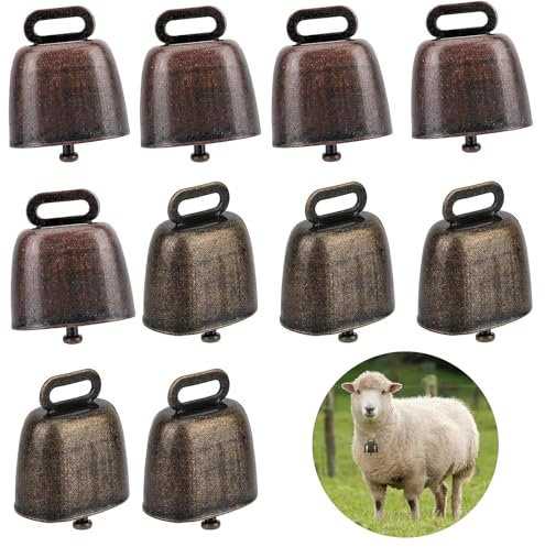 Begpoee 10 Piezas Vintage Campana Vaca, Campana de Bronce Ovejas, Cencerros de Metal Mini Campanas, 35 x 24 x 37 mm, Para Ganado, Vacas, Caballos y Ovejas(5 x Bronce Rojo + 5 x Bronce Verde)