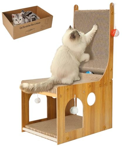 YEMOO Rascador para gatos, tabla rascadora de doble capa en L, rascador vertical en forma de L para protección de pared y sofá, rascador de cartón para gatos con 2 juguetes de bola para gatos de