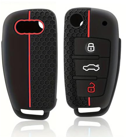 Audi Coque de clé en silicone Audi pour Audi A1 A3 A4 A6 S3 S4 S6 Q3 Q5 Q7 TT RS4 RS6 R8 Seat Exeo Clé Audi A3 Coque de protection en TPU pour clé de voiture Audi 3 boutons Ligne rouge