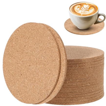 AOZUO 20 Pack Round Cork Coaster, 3.9 Absorbent Cork Coasters Reusable Heat Resistant Round Edge Coasters for Drink Coffee Table Office Home