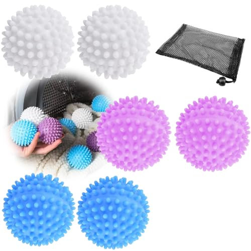 Hinapan Dryer Balls, Pack of 6 Reusable Tumble Dryer Balls, Fabric Softener for Laundry, Washing Ball for Washing Machine, with 1 Mesh Bag, Dryer Balls for Home Clothes Cleaning