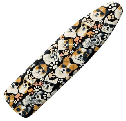 Coloranimal Sunglasses Dog Print Iron Board Covers Replacement Ironing Board Cover with Elastic Edge Iron Covers for Ironing Soft Scorch Resistant Iron Pad Cover Sleeve Ironing Board Padded Cover