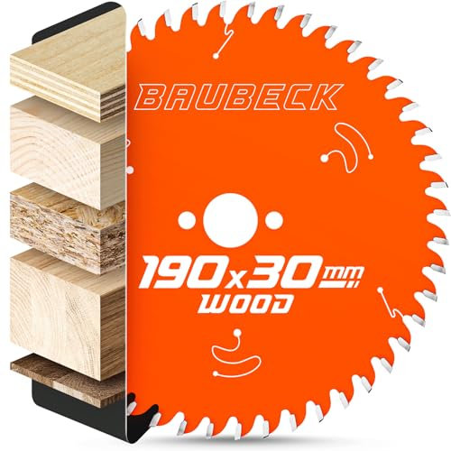 BAUBECK Lama per sega 190 x 30 + 16/20/25,4 mm, anelli riduttori, 56 Z, taglio 2,6 mm, in legno con seghe circolari, come Bosch GKS 190, PKS 66 A/66 AF, Parkside PHKS 66, compatibile con lama
