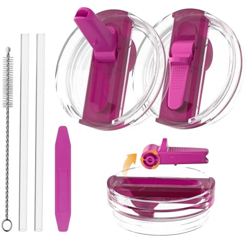 CloudValley 2 Pack Tumbler Flip Straw Lid Replacement for Stanley Quencher 40 oz, Spill-Proof Lids with Tritan Straw, [Detachable & Easy to Clean] Reusable Anti-Leak Cup Cover Accessories,pink